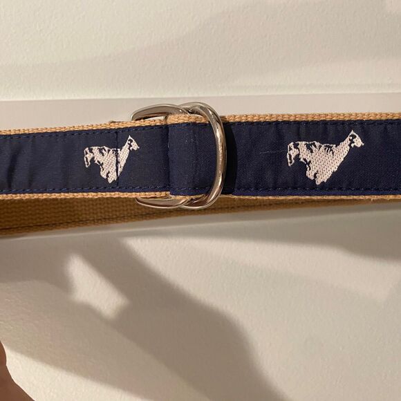 Leatherman Belt Small Blue Tan Embroidered Shelter‎ Island Double Ring USA - Picture 4 of 12